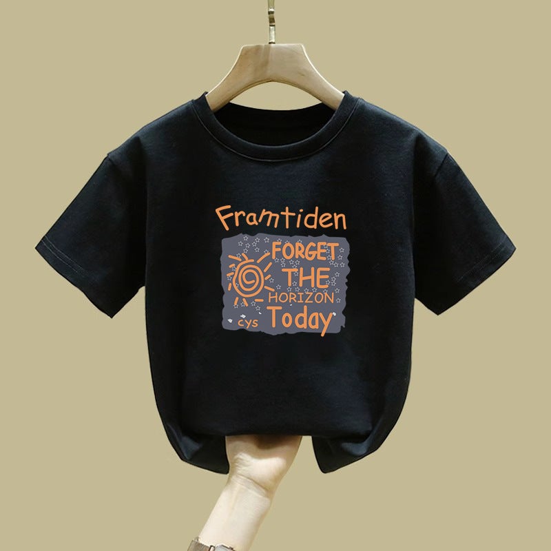 2066# Summer Girls' Short-Sleeved 100 Pure Cotton Medium And Large Children'S Western Style T-Shirt Loose Top Base Shirt - Image 4