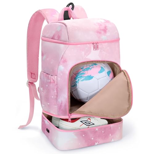 Smasrob Soccer Backpack for Girls with Separate Ball Pocket and Shoe Compartment, Sports Bags for Soccer, Basketball, Volleyball, Pink - Image 1