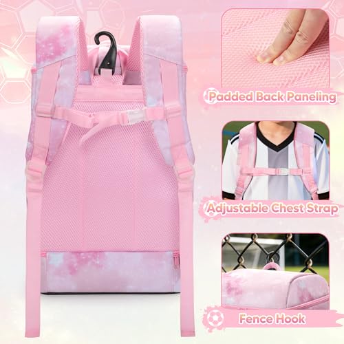 Smasrob Soccer Backpack for Girls with Separate Ball Pocket and Shoe Compartment, Sports Bags for Soccer, Basketball, Volleyball, Pink - Image 5