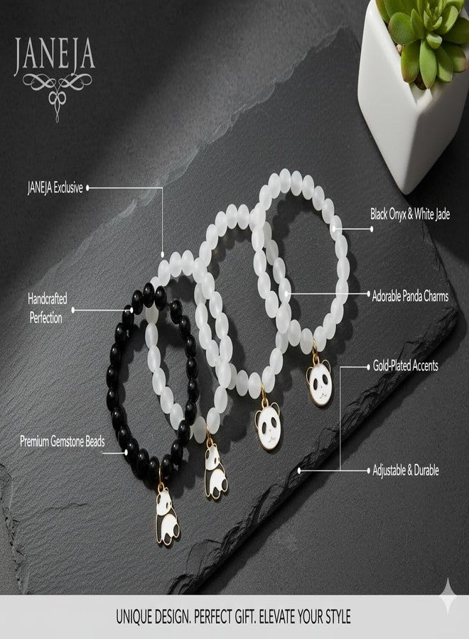 JANEJA “Women’s Panda Charm Bracelet Set - Pack of 4 Black Onyx & White Jade Cute Panda Pendants & Gold-Plated Accents - Fashion Jewelry Gift” - Image 5