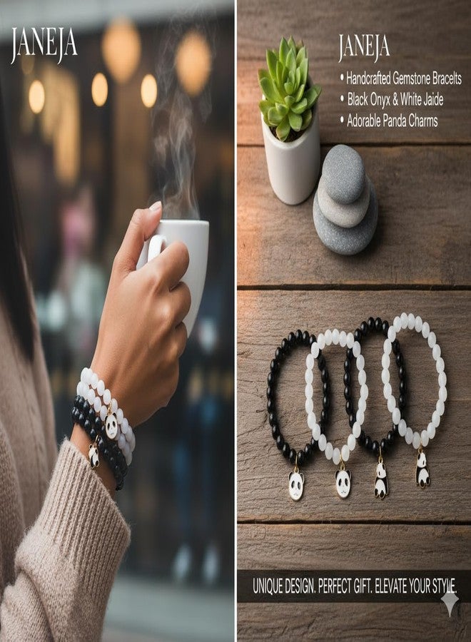 JANEJA “Women’s Panda Charm Bracelet Set - Pack of 4 Black Onyx & White Jade Cute Panda Pendants & Gold-Plated Accents - Fashion Jewelry Gift” - Image 3