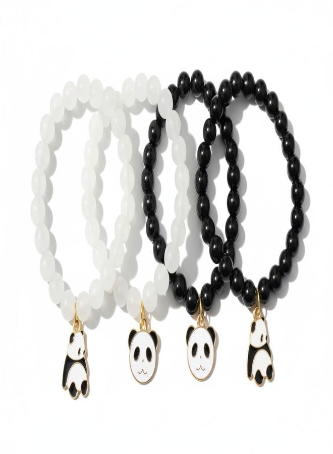 JANEJA “Women’s Panda Charm Bracelet Set - Pack of 4 Black Onyx & White Jade Cute Panda Pendants & Gold-Plated Accents - Fashion Jewelry Gift” - Image 1