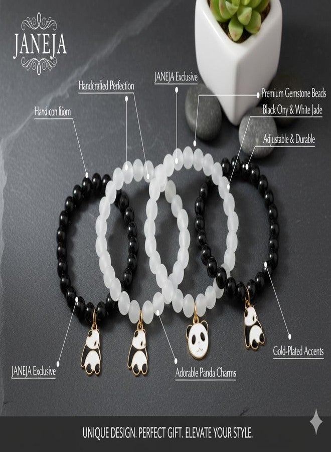 JANEJA “Women’s Panda Charm Bracelet Set - Pack of 4 Black Onyx & White Jade Cute Panda Pendants & Gold-Plated Accents - Fashion Jewelry Gift” - Image 4