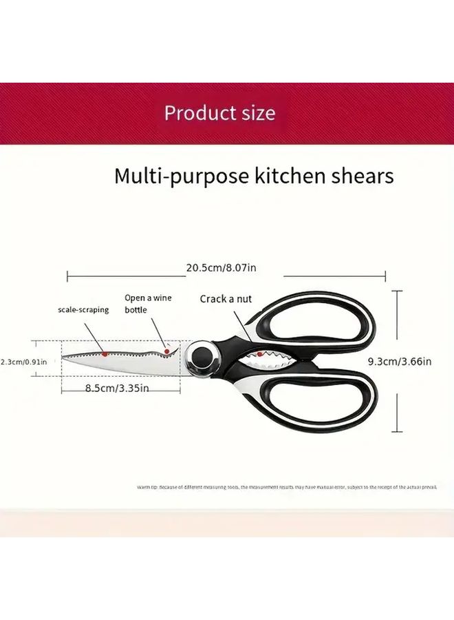 Heavy Duty Professional Kitchen Shears Black Sharp Stainless Steel Food Scissors With Non Slip Grip For Meat Fish Bones Vegetables Packages Ergonomic Handle Easy Clean Design Multipurpose Culinary Cutting Tool - Image 3