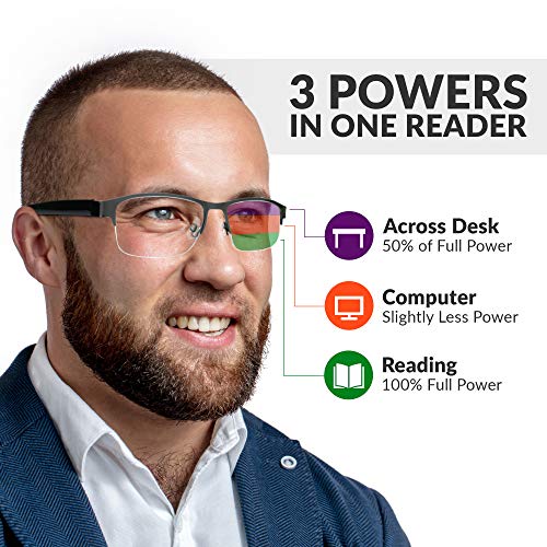 SA106 Mens Half Metal Rim Rectangular Multi 3 Power Focus Progressive Reading Glasses Gunmetal +2.0 - Image 5