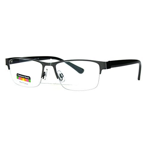 SA106 Mens Half Metal Rim Rectangular Multi 3 Power Focus Progressive Reading Glasses Gunmetal +2.0 - Image 2