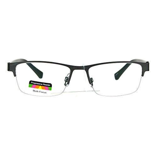 SA106 Mens Half Metal Rim Rectangular Multi 3 Power Focus Progressive Reading Glasses Gunmetal +2.0 - Image 1