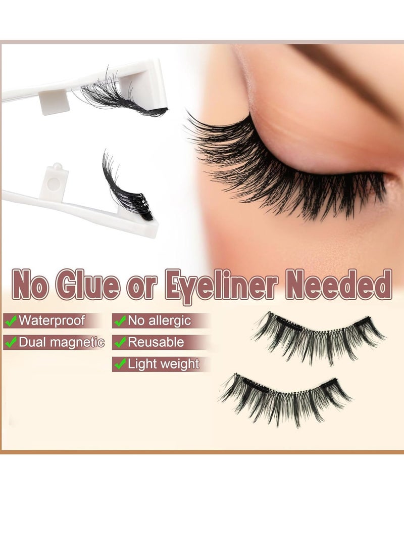 GUDOO - Magnetic Eyelashes Reusable Dual Magnetic Lashes without Eyeliner Natural Look Magnetic Eyelashes with Applicator False Eyelashes No Glue Magnetic Lashes - Image 1