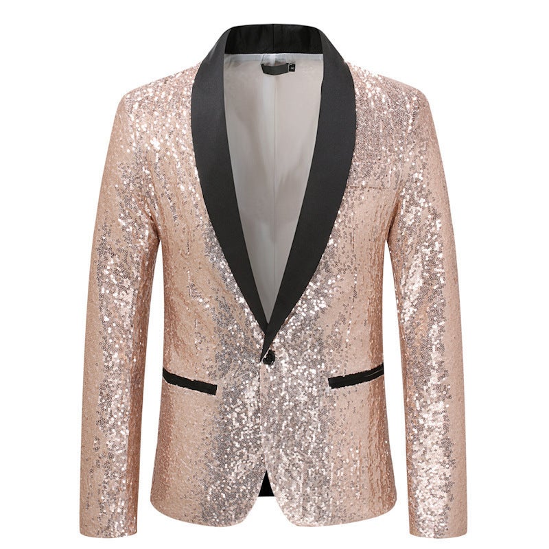 Sequined Personality Male Singer Dress Performance Golden Suit Jacket Host Nightclub Dj Clothing Studio Suit Male - Image 1