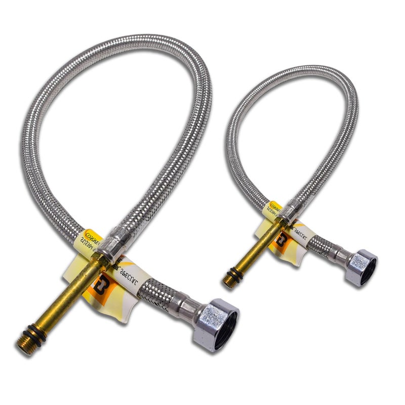 D&B Italian Bath Solution DB BATHWARE Durable Mixer Brass Faucet Leg Hose Connection Pipe For Basin Mixer Flexible Basin Hose Pipe Silver Pack of 2 Bathroom Accessories 24 Inch - Image 1