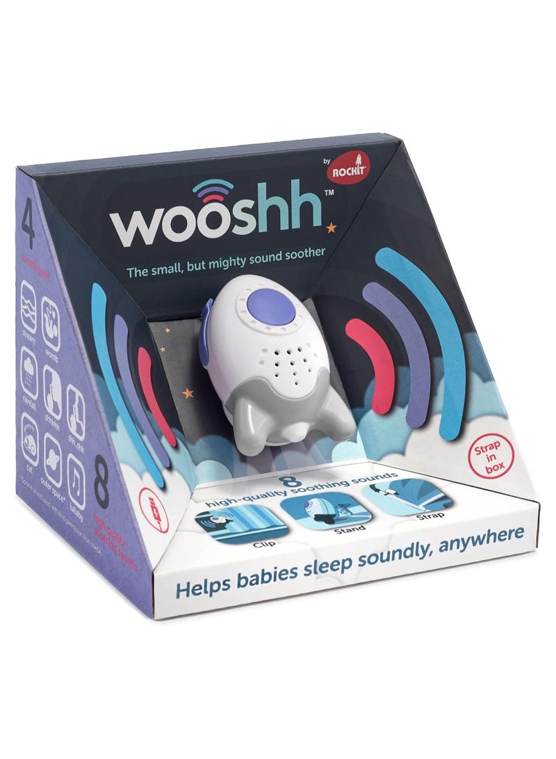 ROCKIT Wooshh Noice Machine for Baby -  Baby Sleep Soother Rechargeable Sound Machine with 8 Calming Sounds and 4 Volume Levels. Stand, Clip or Strap it. You can take it with You Everywhere, White - Image 1