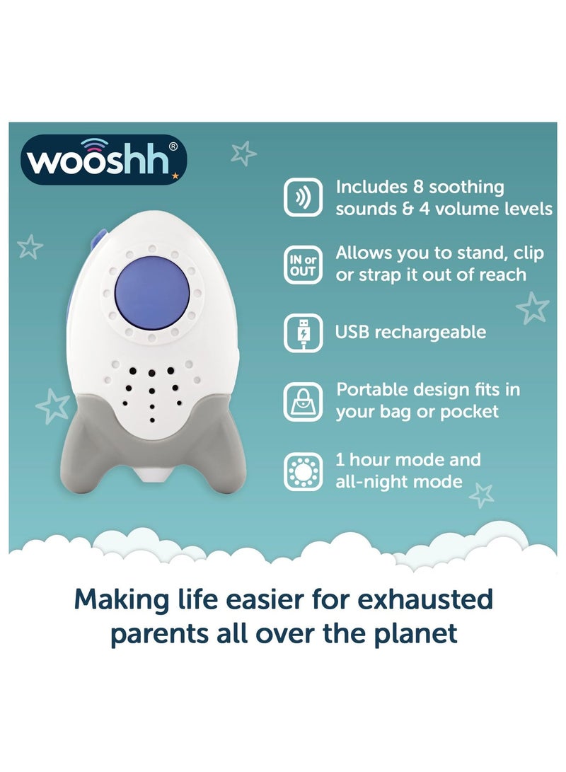 ROCKIT Wooshh Noice Machine for Baby -  Baby Sleep Soother Rechargeable Sound Machine with 8 Calming Sounds and 4 Volume Levels. Stand, Clip or Strap it. You can take it with You Everywhere, White - Image 3