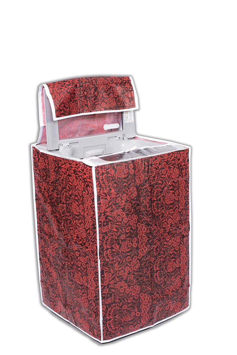 Classic® Top Load Washing Machine Cover Suitable for LG 8 Kg, 8.5 Kg, 9 Kg, 9.5 Kg, 10 Kg (63cmsX63cmsX93cms, Red Flower) - Image 1