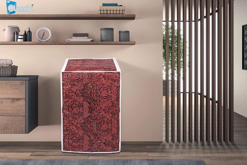 Classic® Top Load Washing Machine Cover Suitable for LG 8 Kg, 8.5 Kg, 9 Kg, 9.5 Kg, 10 Kg (63cmsX63cmsX93cms, Red Flower) - Image 3
