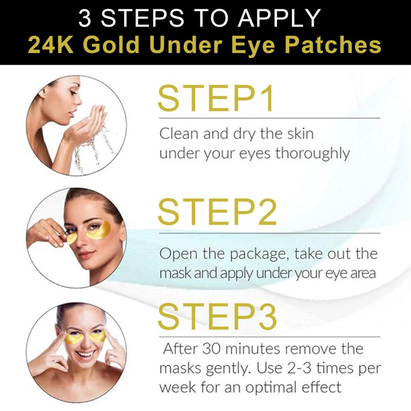 Ruzzut Under Eye Patches - 30 Pairs 24K Gold Moisturizing Under Eye Mask, Anti Aging Collagen Eye Masks Skincare Eye Patches for Puffy Eyes and Dark Circles, Gold - Image 5