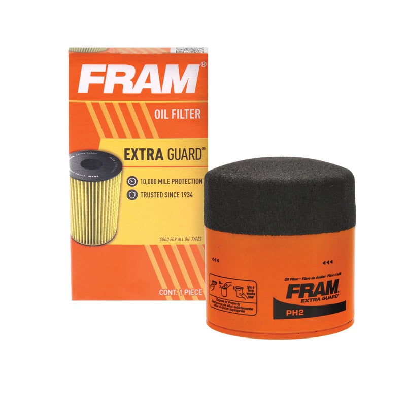 FRAM Extra Guard PH2 10K Mile Change Automotive Replacement Interval Spin-On Engine Oil Filter for Select Vehicle Model Years, Vehicle Engine Protection Oil Filter for Everyday Drivers