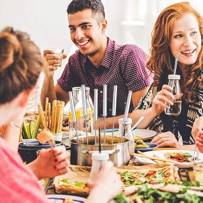 SWIUKPHE Stainless Steel Fondue Forks ColorCoded Cheese Fondue Fork Stainless Steel Fruit Fondue Forks With HeatBlocking Handle For Chocolate Fountain Cheese Hot Pot Becue 6 Pack 95 Inch - Image 4