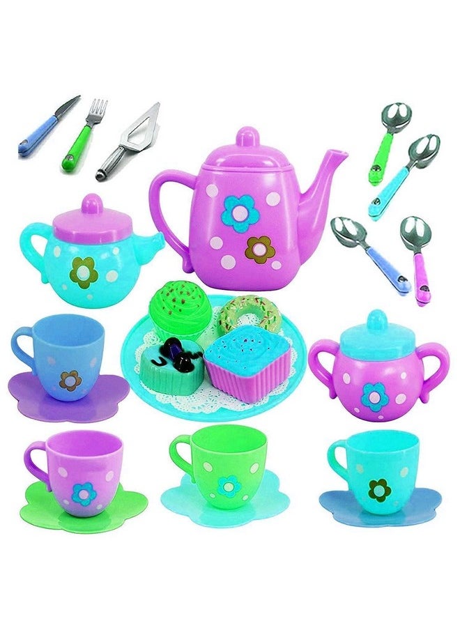 Famous Quality Famous Quality Colorful Tea Party Pretend Play Plastic Kitchen Utensils Play Set for Kids,3 Years Old - Multi Color  - Image 1