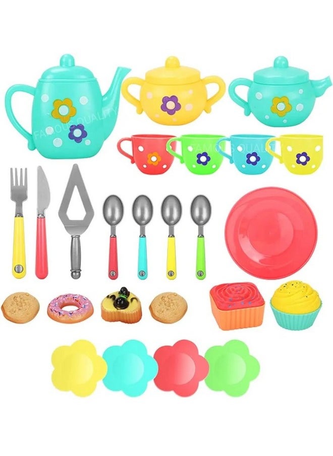 Famous Quality Famous Quality Colorful Tea Party Pretend Play Plastic Kitchen Utensils Play Set for Kids,3 Years Old - Multi Color  - Image 2