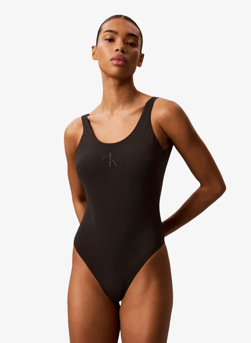 Metallic Scoop Back Swimsuit - CK Monogram
