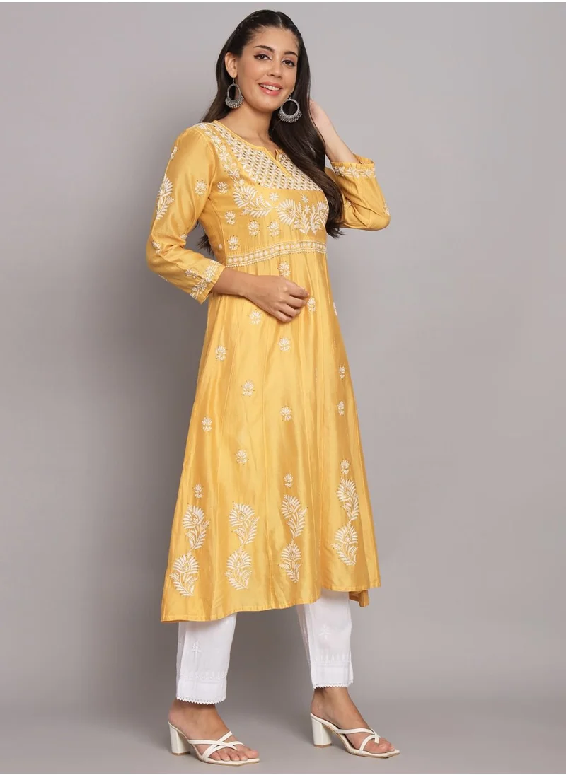 الايا Hand embroidered Chikankari Chanderi Cotton Kurta Set and Dupatta with Mukaish-AL3665KS