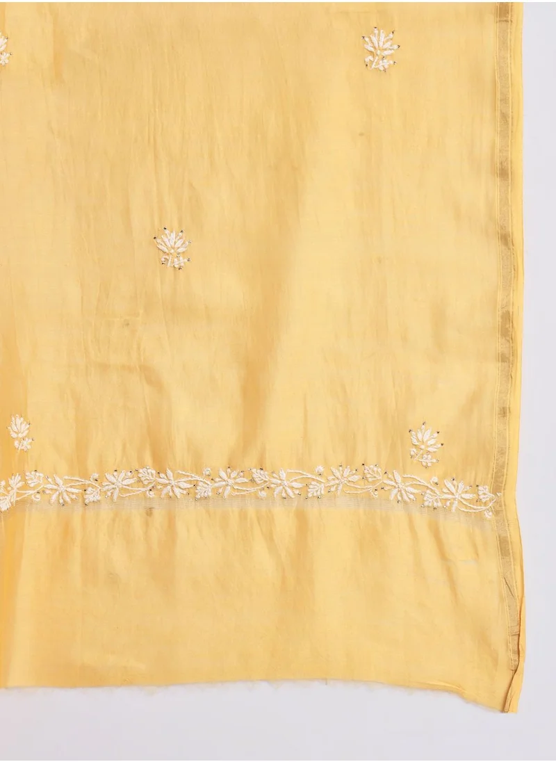 الايا Hand embroidered Chikankari Chanderi Cotton Kurta Set and Dupatta with Mukaish-AL3665KS