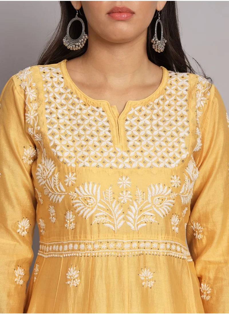 الايا Hand embroidered Chikankari Chanderi Cotton Kurta Set and Dupatta with Mukaish-AL3665KS