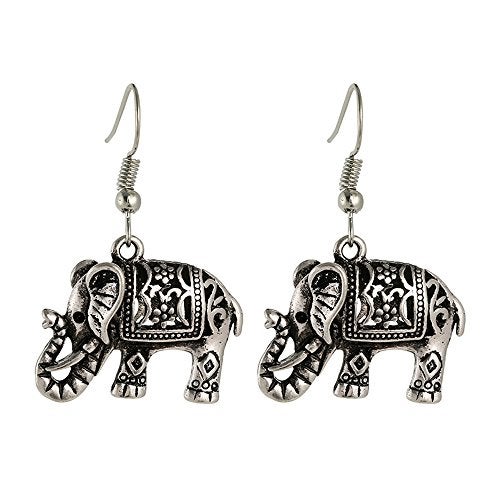 UHANGETH UHANGEHT Ancient Silver Boho Retro Animals Carve Elephants Drop Dangle Earrings (Elephants) - Image 1