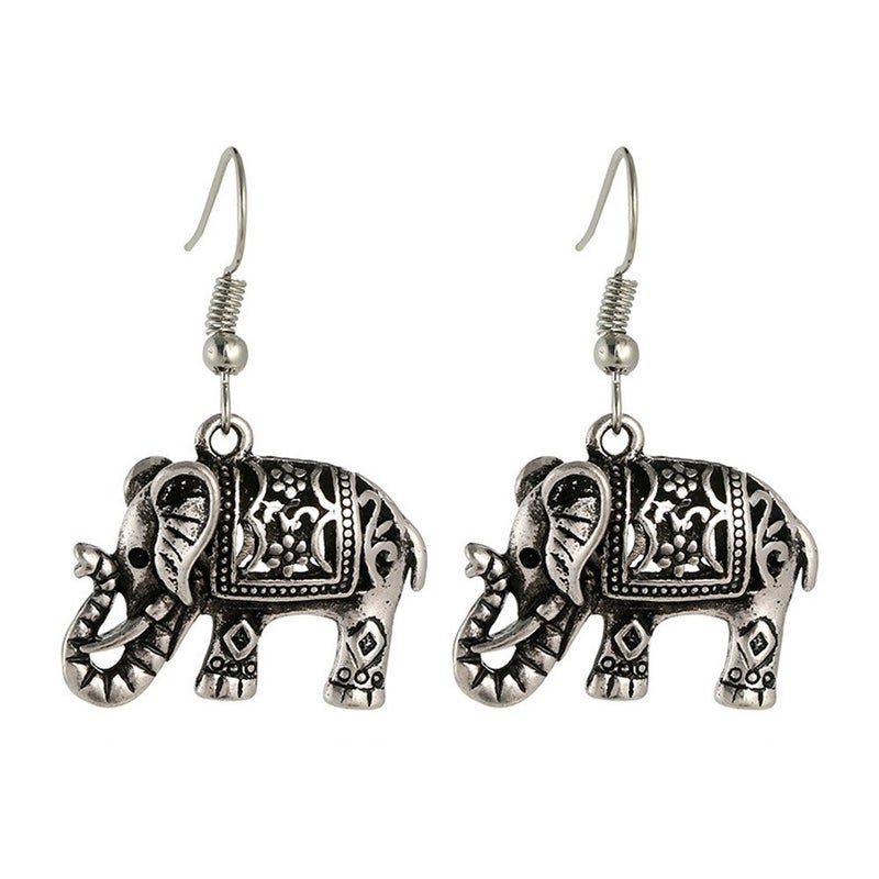 UHANGETH UHANGEHT Ancient Silver Boho Retro Animals Carve Elephants Drop Dangle Earrings (Elephants) - Image 5