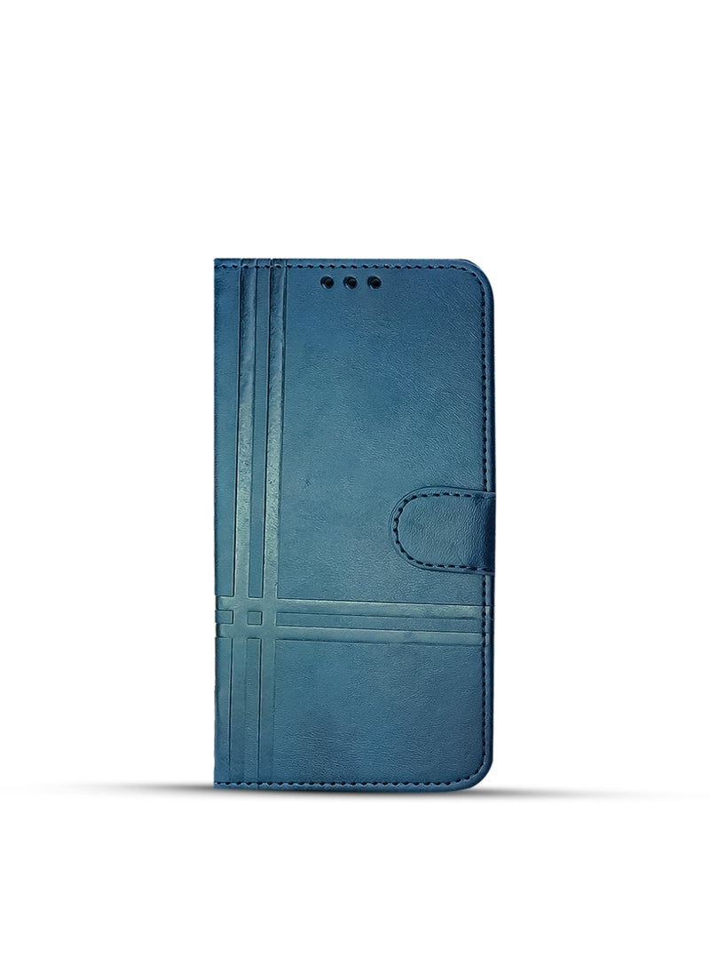For Realme Note 60 Two-line design Flip Leather Wallet Card Slot Case with Kickstand,Strap Magnetic Closure,Included Internal Tpu Silicone Case,Compatible with Realme Note 60 (6.74'') (Blue)