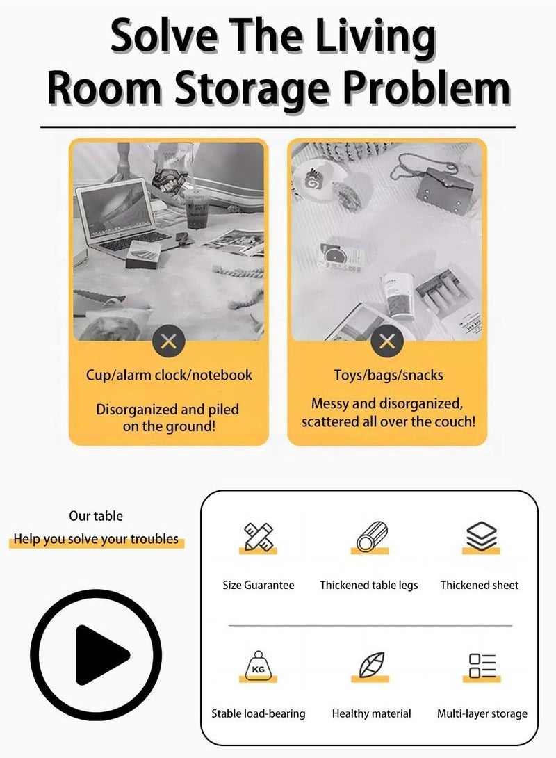 JOGAMS Double Tier End Side Table Modern Coffee Table with MDF Board and Solid Wood Legs for Living Room and Bedroom No Tools Assembly Marble White - Image 2