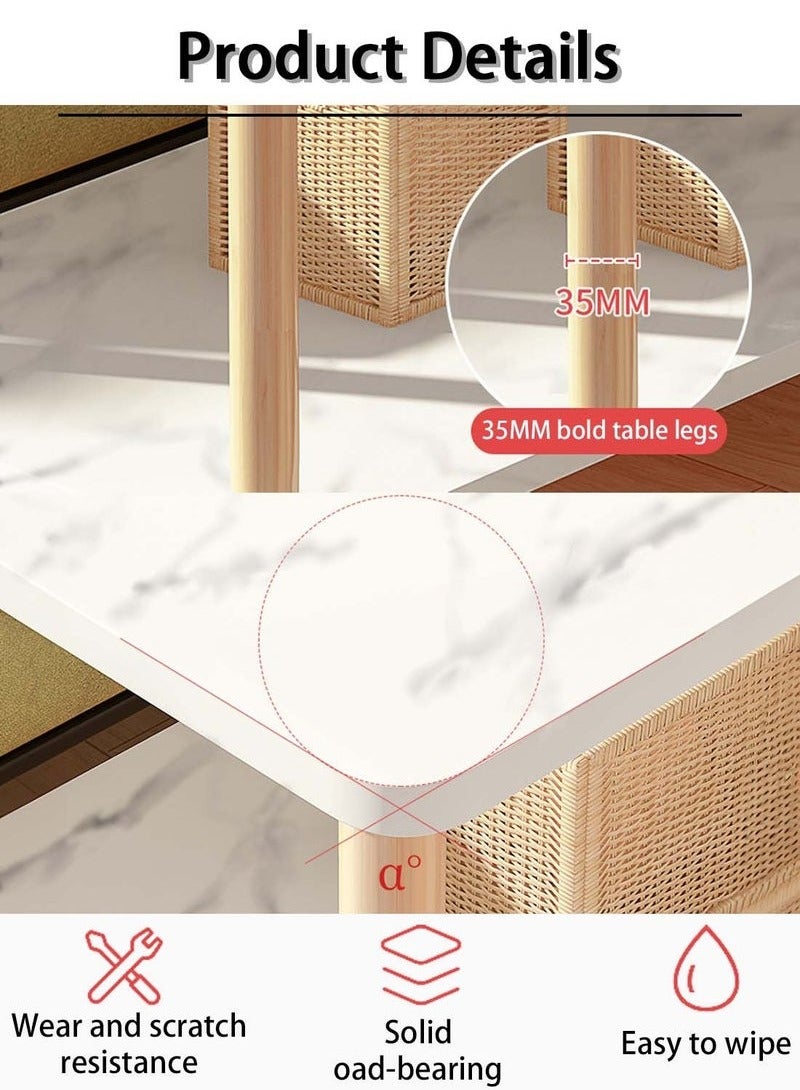 JOGAMS Double Tier End Side Table Modern Coffee Table with MDF Board and Solid Wood Legs for Living Room and Bedroom No Tools Assembly Marble White - Image 3