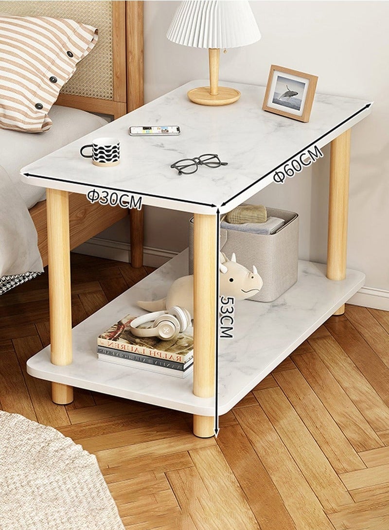 JOGAMS Double Tier End Side Table Modern Coffee Table with MDF Board and Solid Wood Legs for Living Room and Bedroom No Tools Assembly Marble White - Image 5