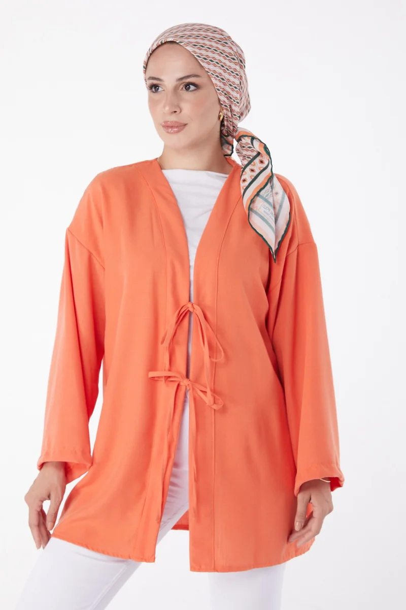 Tofisa Women's Orange Laced Kimono Plain Medium - 26141