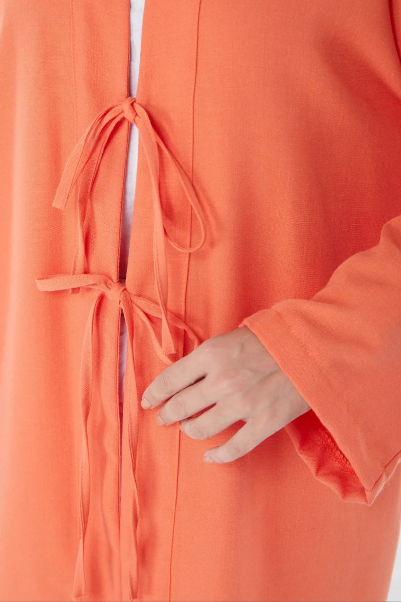 Tofisa Women's Orange Laced Kimono Plain Medium - 26141