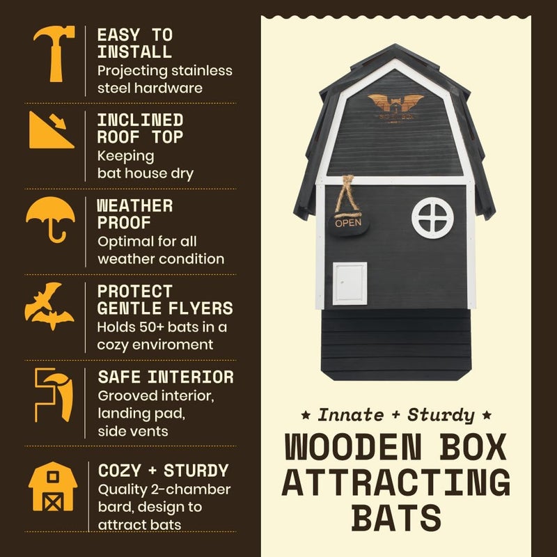 WildYard Big Bat Box - Bat Barn Junior 2 Chamber, Compact Bat House for Outside - Artificial Roost Kit for Wall-Mount - Bat Houses for Backyards - Image 2