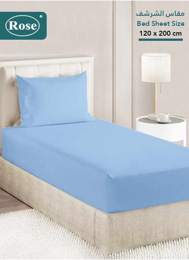 Rose - Rose Luxurious Plain Fitted Sheet with Deep Pockets and Pillow Case, Bed Sheet 2-Pieces Set, Soft & Cozy Microfiber Breathable and Cooling, Extra Twin Size 120x200 cm, Light Blue - Image 1