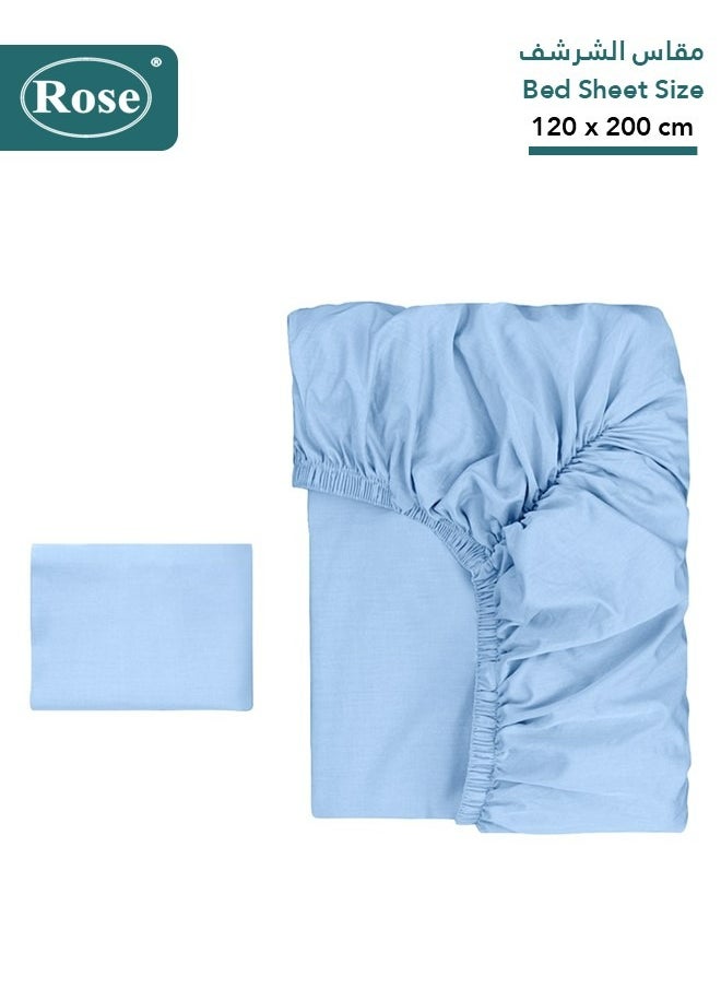 Rose - Rose Luxurious Plain Fitted Sheet with Deep Pockets and Pillow Case, Bed Sheet 2-Pieces Set, Soft & Cozy Microfiber Breathable and Cooling, Extra Twin Size 120x200 cm, Light Blue - Image 1