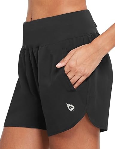 baleaf Women's 5" Workout Shorts Gym Running Shorts Athletic with Liner High Waistband Quick Dry Sports Zipper Pockets Black S - Image 2