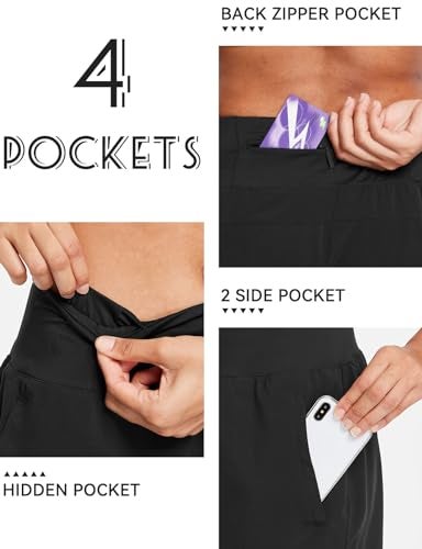 baleaf Women's 5" Workout Shorts Gym Running Shorts Athletic with Liner High Waistband Quick Dry Sports Zipper Pockets Black S - Image 4