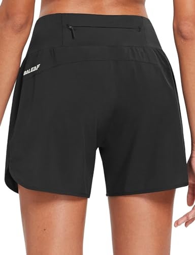 baleaf Women's 5" Workout Shorts Gym Running Shorts Athletic with Liner High Waistband Quick Dry Sports Zipper Pockets Black S - Image 1
