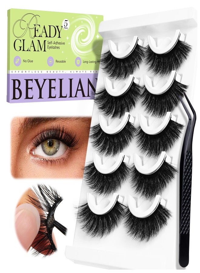 BEYELIAN Self Adhesive Eyelashes Natural Look Pre-glued Lashes No Glue Needed Volum Faux Mink Eyelashes Reusable Self Adhesive Lashes 5 Pairs (A61) - Image 1