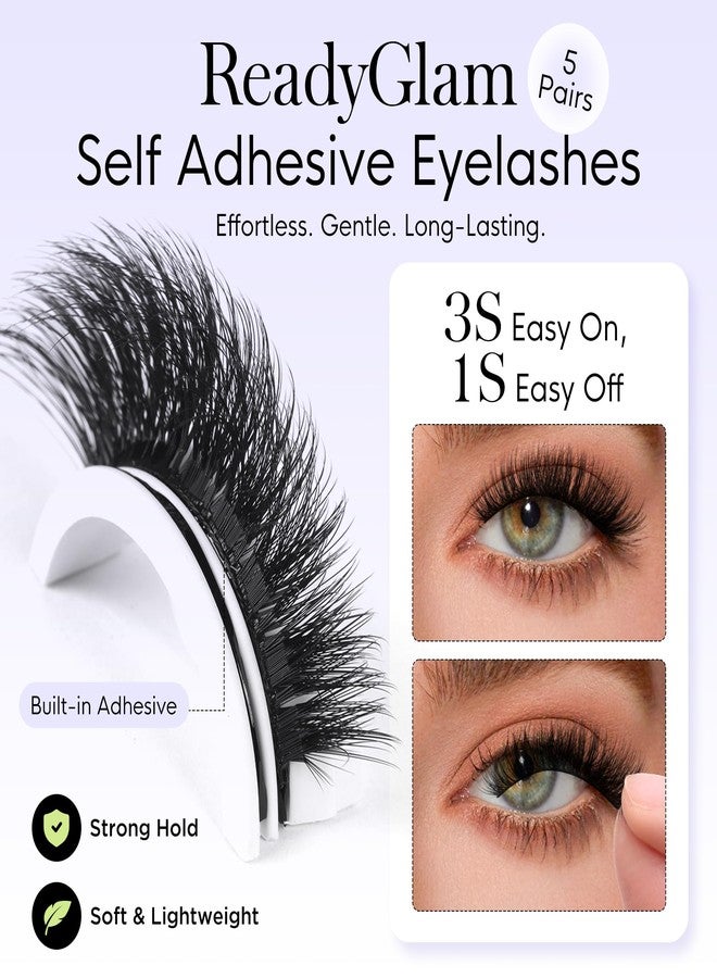 BEYELIAN Self Adhesive Eyelashes Natural Look Pre-glued Lashes No Glue Needed Volum Faux Mink Eyelashes Reusable Self Adhesive Lashes 5 Pairs (A61) - Image 2
