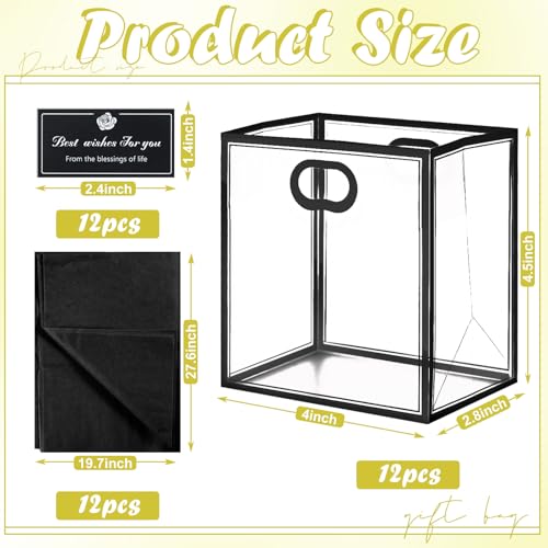 Tenare 12 Pack Small Gift Bags Mini Metallic Gift Bag Bulk Tiny with Handle Bow Tissue Paper for Gifts Wrap Mothers Fathers Day Birthday Graduation Babyshower PartyBlack - Image 3