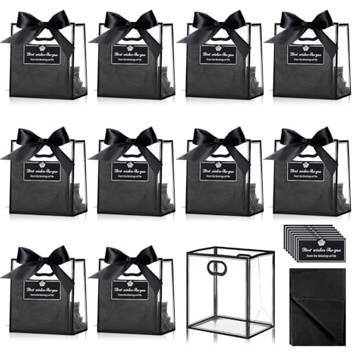 Tenare 12 Pack Small Gift Bags Mini Metallic Gift Bag Bulk Tiny with Handle Bow Tissue Paper for Gifts Wrap Mothers Fathers Day Birthday Graduation Babyshower PartyBlack - Image 1