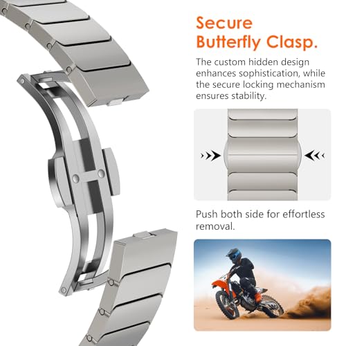 NewWays for Samsung Galaxy Watch Ultra Bands 47mm Link Bracelet for Men, 24mm Wide No Gap Strap Stainless Steel Classy Elegant Military Rugged Galaxy Watch Ultra Bands, Titanium - Image 4