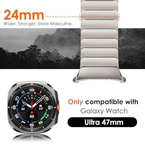 NewWays for Samsung Galaxy Watch Ultra Bands 47mm Link Bracelet for Men, 24mm Wide No Gap Strap Stainless Steel Classy Elegant Military Rugged Galaxy Watch Ultra Bands, Titanium - Image 3