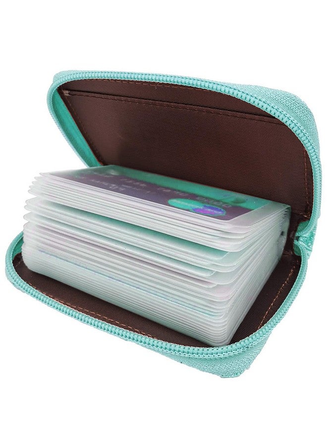 Easyoulife محفظة بطاقات ائتمان جلدية أصلية بسحاب مع 26 فتحة بطاقة (تيل لامع) - Image 1