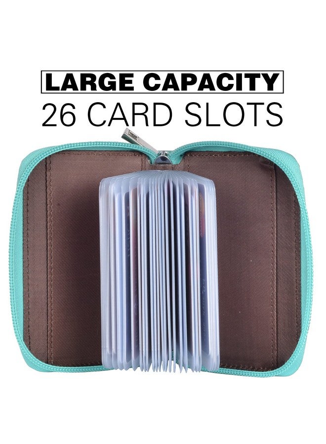 Easyoulife محفظة بطاقات ائتمان جلدية أصلية بسحاب مع 26 فتحة بطاقة (تيل لامع) - Image 2