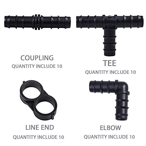 URATOT 40 Pieces Drip Irrigation Fittings Kit 1/2" Tubing Set, 10 Tees, 10 Couplings, 10 Elbows and 10 End Cap Plugs Drip Irrigation Barbed Connectors for Drip Sprinkler Systems - Image 2